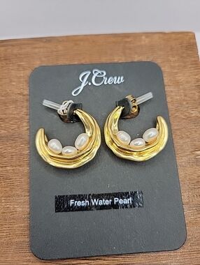 J. Crew Gold Crescent Earrings with Pearlescent Accents